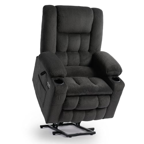 Consofa Fernsehsessel mit Aufstehhilfe Elektrisch, Relaxsessel mit Liegefunktion Vibration Heizung, 2 Getränkehalter 4 Seitentaschen, TYP C & USB-Anschlüsse Liegen TV Sessel Wohnzimmer (Babbel, Grau) von Consofa