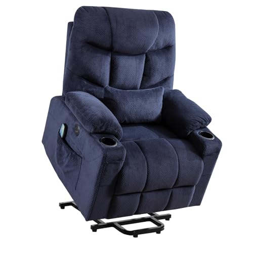 Consofa Große Power Lift Liegestühle, Liegestühle für ältere Menschen, Power Lift Stuhl mit Wärme und Massage, Power Lift Recliner mit Lendenkissen, 4 Taschen und 2 Getränkehaltern (Blau) von Consofa