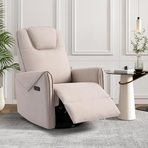 Consofa Fernsehsessel Elektrisch Verstellbar Drehbar, Relaxsessel Massagesessel mit Liegefunktion, 270° Drehbar & 30° Wippbar TV Sessel Wohnzimmer mit USB/Typ-C (Technische Stoffe, Beige) von Consofa