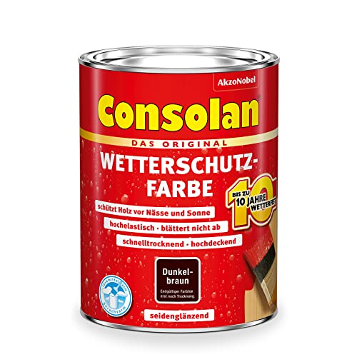Consolan Wetterschutzfarbe, Deckender Holzschutz für Außen, Dunkelbraun, 5L von Consolan