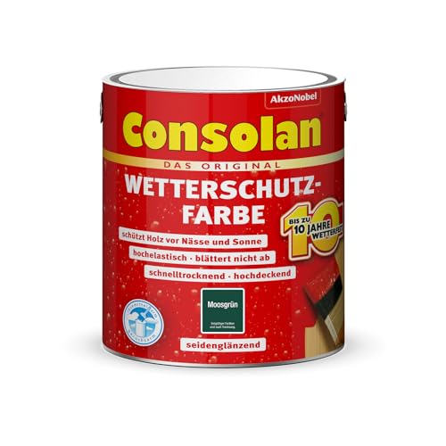 Consolan Wetterschutzfarbe, Deckender Holzschutz für Außen, Moosgrün, 2,5L von Consolan