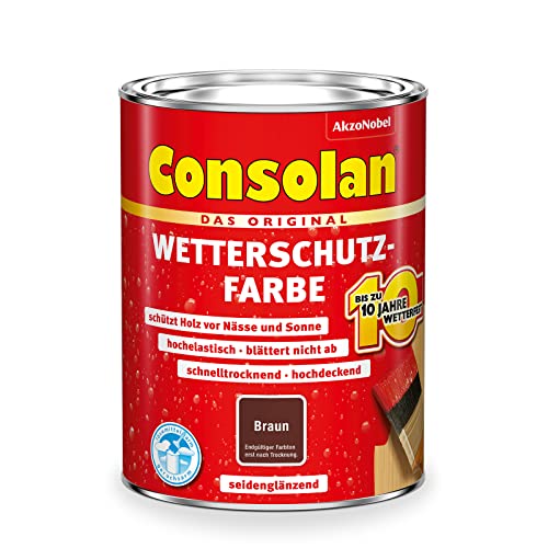 Consolan Wetterschutzfarbe, Deckender Holzschutz für Außen, Braun, 750ml von Consolan