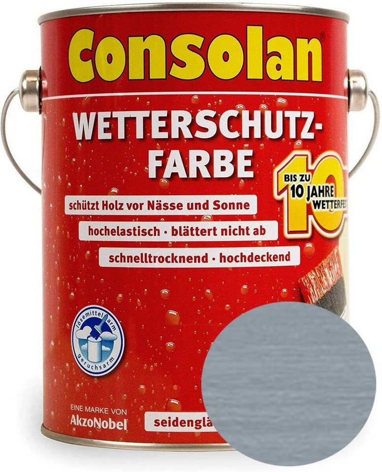 Consolan  Wetterschutzfarbe Silbergrau / 14308, Wetterfest, Wasserabweisend, Farbtonbeständig von Consolan 
