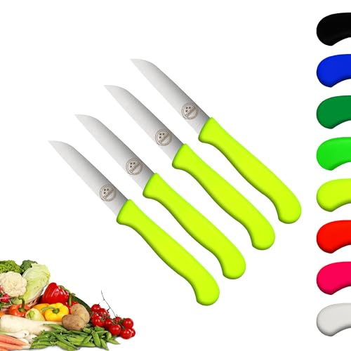 4er Set Gemüsemesser scharf Küchenmesser neon-gelb Schälmesser Solingen rostfrei 8 cm/Handabzug - Dünnschliff - superscharf - spülmaschinengeeignet von Constant FRIEDR. HERDER A.S N SOLINGEN-GERMANY