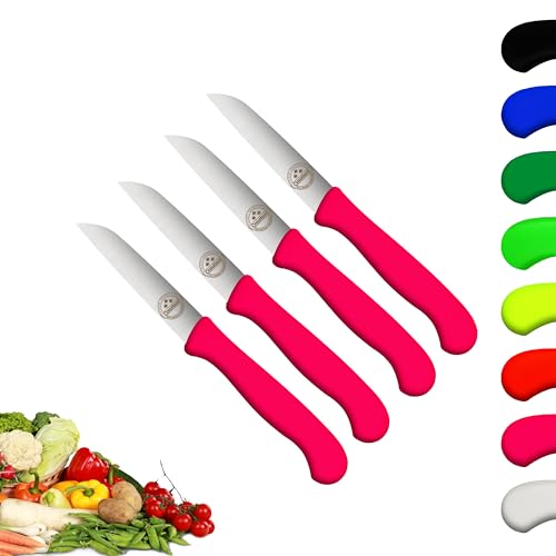4er Set Gemüsemesser scharf Küchenmesser neon-pink Schälmesser Solingen rostfrei 8 cm/Handabzug - Dünnschliff - superscharf - spülmaschinengeeignet von Constant FRIEDR. HERDER A.S N SOLINGEN-GERMANY