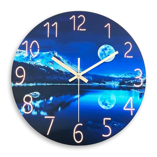 Blue Moon Wall Clock for Kitchen Glass Wall Clock 14 Inch Round Decorative Wall Clocks Battery Operated von Constantplanet