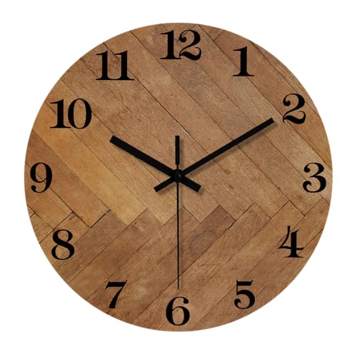 Constantplanet Analog Wooden Wall Clock 14 Inch Round Rustic Wall Clock Battery Operated Brown Living Room Clocks Wall (No Solid Wood, It is with MDF Material) von Constantplanet