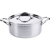 Contacto Bratentopf Kochtopf Suppentopf 24 cm mit Deckel in Hammerschlagoptik aus Edelstahl induktionsgeeignet und in Gastroqualität von Contacto