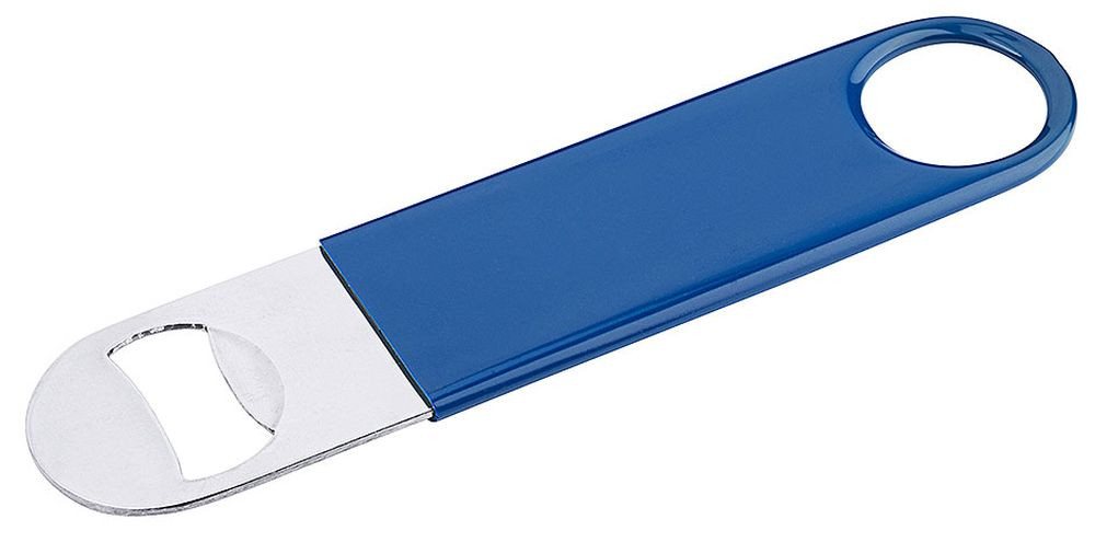 Contacto Flaschenöffner, aus Edelstahl, glänzend, Grifffläche aus blauem Vinyl von Contacto