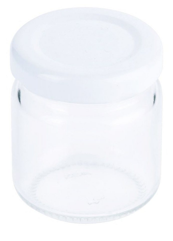Contacto Glas, Glas, 8 Stück Marmeladenglas 50 ml mit weißem Deckel, im Tray, Ø 4,5 cm von Contacto