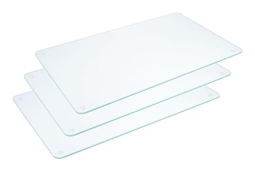Contacto Glas-Schneidebrett 3er Set, Geruchsneutral, hygienisch und schlagfest, hitze- und kältebeständig, Transparentes Schneidbrett aus gehärtetem Glas mit rutschfesten Füßen, 50 x 30 cm von Contacto