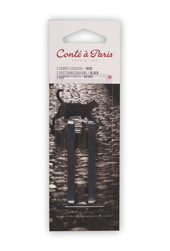 Conté á Paris 750401 Carré Pierre Noire 2B - 2er Set – Hochpigmentierte Zeichenkreide für Skizzieren & Zeichnen – Intensives Schwarz für Schattierungen & Details in Künstlerqualität von Conté à Paris