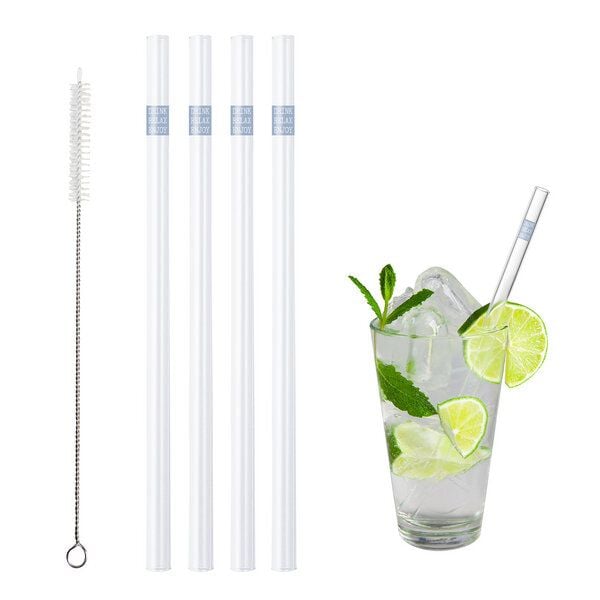 Contento Glastrinkhalm 21 cm lang, 4 Stück, "DRINK RELAX ENJOY", mit Bürste Contento Glastrinkhalm 21 cm lang, 4 Stück, "DRINK RELAX ENJOY", mit Bürste von Contento