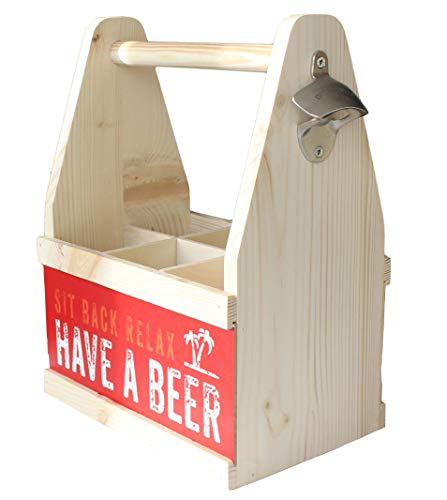 Contento Bierflaschenträger mit Flaschenöffner, Holz Natur, 26 x 17 x 34 cm von Contento