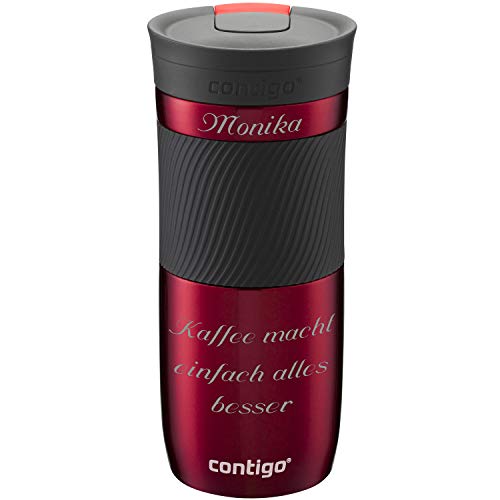Contigo Thermobecher Byron Red 470 ml personalisiert mit Rund-Gravur Snapseal-Verschluss auslaufsicher | BPA frei | Kaffee- und Teebecher to go aus Edelstahl isoliert von Contigo