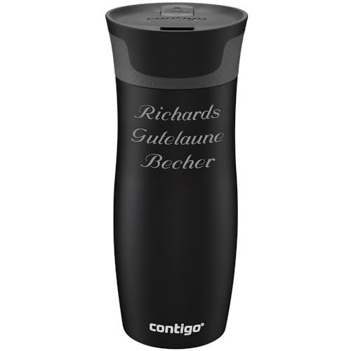 Contigo Thermobecher West Loop 2.0 Matte Black 470 ml mit persönlicher Rund-Gravur automatischer Autoseal-Verschluss auslaufsicher schwarz mattiert von Contigo