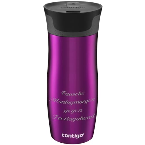 Contigo Thermobecher West Loop 2.0 Raspberry 470 ml mit persönlicher Rund-Gravur gelasert automatischer Autoseal-Verschluss auslaufsicher violett von Contigo