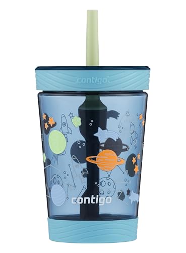 Contigo Trinkbecher für Kinder, auslaufsicher, 400 ml, mit Strohhalm und BPA-freiem Kunststoff, passend für die meisten Becherhalter, spülmaschinenfest, Blue Raspberry Cosmos von Contigo