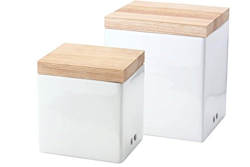 Continenta 2er Set Vorratsdosen für Zwiebeln und Knoblauch, mit Holzdeckel, seitl. Belüftung, 14 x 12 x 15,5 cm und 18 x 15,5 x 20,5 cm, Set by Danto® von Continenta