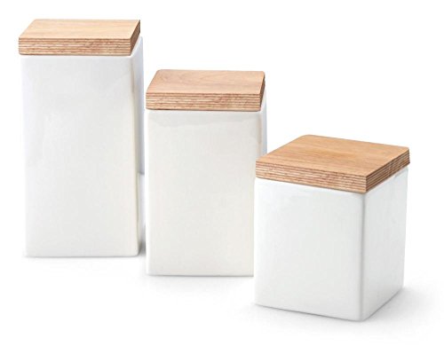 Continenta 3er Set Vorratsdosen aus Keramik, quadratisch, mit Holzdeckel, Profi Vorratsbehälter, 0,8 Liter, 1,0 Liter und 1,2 Liter, Set by Danto® von Continenta