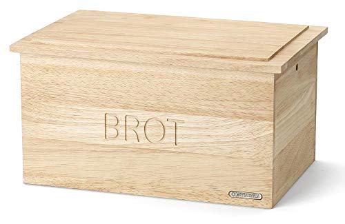 Continenta Brotkasten mit Deckel aus Gummibaumholz, Holz-Brotbox, Größe: 34,5 x 23 x 19 cm von Continenta