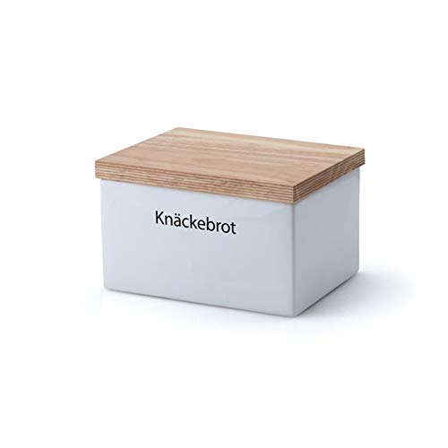 Continenta Knäckebrotdose, Knäckebrotbox, Vorratsdose für Knäckebrot mit Holzdeckel, mit Schrift: Knäckebrot, Größe: 17,5 x 13,5 x 11 cm von Continenta