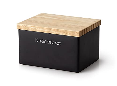 Continenta Knäckebrotdose aus Keramik, 17,5 x 13,5 x H11 cm, mit Holzdeckel, Vorratsdose für Knäckebrot, Knäckebrotbox mit Schrift Knäckebrot von Continenta