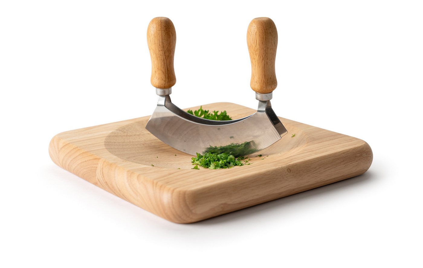 Continenta Schneidebrett Wiegemesserbrett inkl. Messer, Massivholz, (Set, 2-St., Brett & Wiegemesser), Gummibaumholz, 22,5x22,5x2,8 cm von Continenta