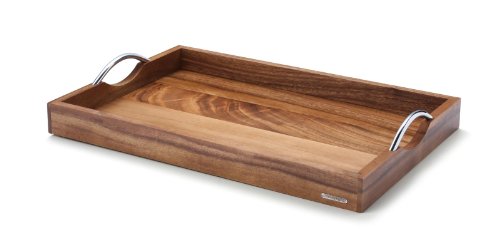 Continenta Tablett aus Holz Akazienholz, mit Metallgriffen, Serviertablett in herausragender Qualität mit Metall Emblem, Größe: 53 x 36 x 5 cm, von Continenta