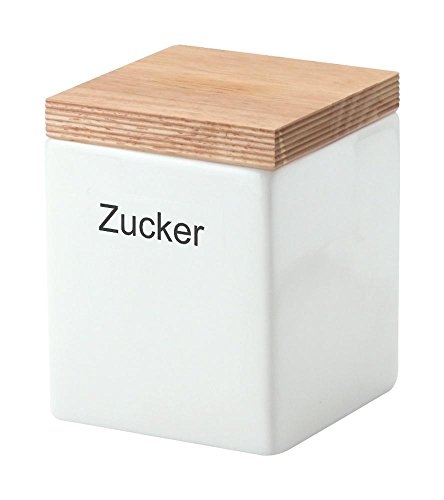 Continenta Zucker Vorratsdose aus Keramik, quadratisch, mit Holzdeckel, luftdichter Vorratsbehälter, 0,8 Liter, Größe: 10 x 10 x 12,5 cm von Continenta