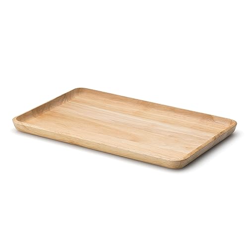 Continenta rechteckige Brotzeitplatte aus Gummibaumholz, Servierschale, Serviertablett mit erhöhtem Rand, Größe: 34 x 21 x 2 cm, 1 Stück von Continenta