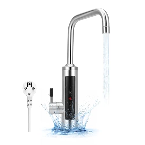 Elektrischer Wasserhahn mit Durchlauferhitzer, 3000W Frequenz konstante Temperatur Edelstahl Elektrische Heizung Wasserhahn, 360° Drehbar LED Temperaturanzeige Wasserhahn Armatur für Küchen Bad von Contraxump