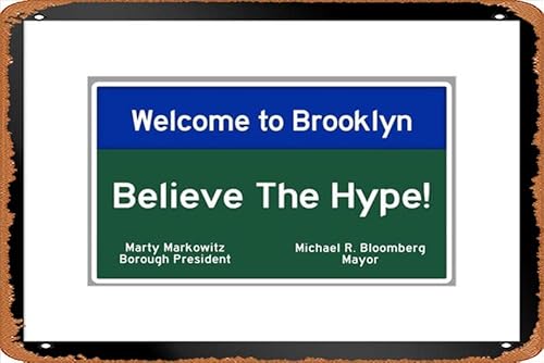 Contrence Metallposter Retro Blechschild Welcome to Brooklyn Believe The Hype! Schild Kunstdruck Wanddekoration 20,3 x 30,5 cm von Contrence