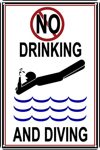 Lustiges Blechschild "No Drinking And Diving", 30,5 x 20,3 cm, Pool-Dekoration von Contrence