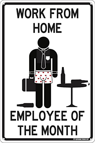 Lustiges Blechschild "Work From Home Employee Of The Month", 30,5 x 20,3 cm, für Zuhause, Büro, Garage, Wohnheim von Contrence