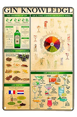 Retro Vintage Metallschild Gin Knowledge Nostalgisches Kunstdruckposter für Wanddekoration Blechschild 20,3 x 30,5 cm für Bar, Café, Club von Contrence