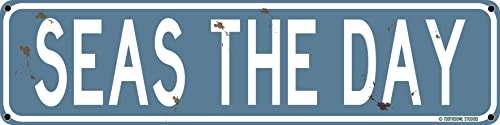 Seas The Day Straßenschild mit nautischem Strandmotiv, 40,6 x 10,2 cm, lustiges Blechschild, Shore Home Pool Deck Decor (SeasTheDayStreet) Metall-Blechschild von Contrence