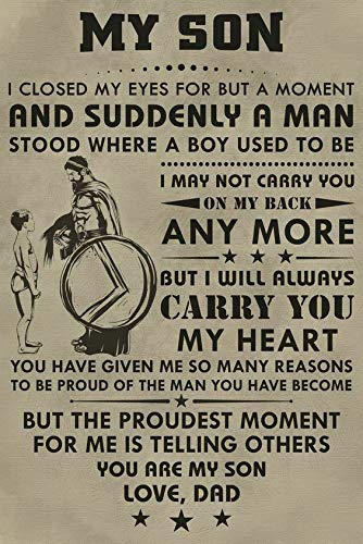 Wandschild mit Aufschrift "To My Son I Will Always Carry You My Heart Warrior Cafe Bar Home Courtyard", 20,3 x 30,5 cm von Contrence