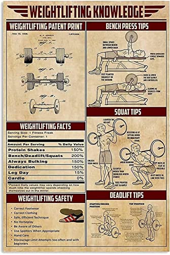 Weightlifting Knowledge Vintage Metall-Blechschild Bankdrücken & Kreuzheben Kunstposter Büro Bauernhof Leute Höhle Café Club Garage Hotel Geschäfte Wohnzimmer Zuhause Lustiges Schild 20,3 x 30,5 cm von Contrence