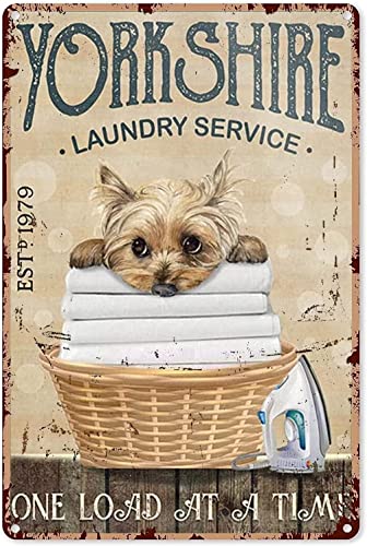 Yorkshire Dog Laundry Service Vintage Metall-Blechschild One Load At A Time Kunstposter Büro Bauernhof Leute Höhle Café Club Garage Hotel Geschäfte Wohnzimmer Zuhause Lustiges Schild 20,3 x 30,5 cm von Contrence