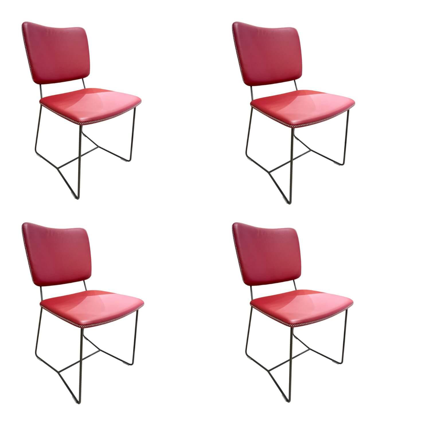 4er Set Stuhl Gubio Echtleder Azalee Rot Schlittengestell Umbragrau Grau Ziernah... 4er Set Stuhl Gubio Echtleder Azalee Rot Schlittengestell Umbragrau Grau Ziernah... von Contur