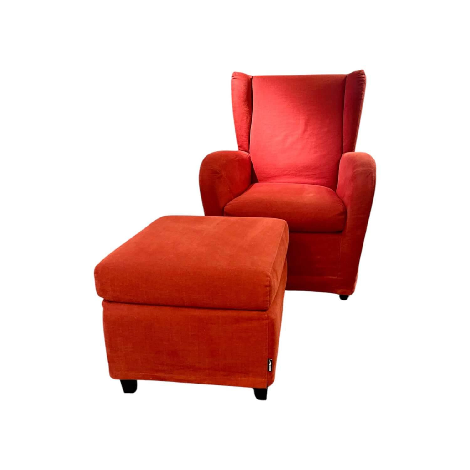 Sessel Sergio Stoff Chenille Terracotta Rot Inklusive Hocker Sessel Sergio Stoff Chenille Terracotta Rot Inklusive Hocker von Contur