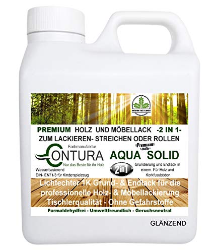 2,5 Liter. Holzlack Möbellack Klarlack 2 in 1 Grundierung + Lack Tischlerlack Versiegelung farblos für Kinderspielzeug GLÄNZEND von Contura