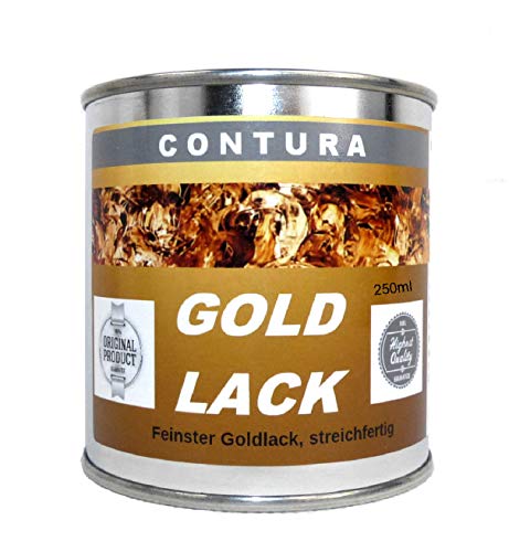 250ml. Goldlack Goldfarbe Effektlack Metalleffekt Lack innen & außen für Holz, Metall Bilderrahmen Gold- Effekt wie Blattgold von Contura