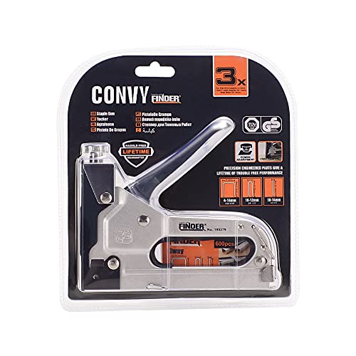 Convy 3-in-1 Universal-Heftpistole: Eckig, U-förmig, T-förmig - Edelstahl - Modern - Rot von Convy
