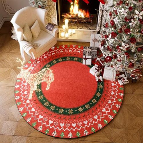 Weihnachtsteppich Home Runder Wohnzimmerteppich rutschfest Pflegeleicht Teppich Rot 200x200CM (Color : C, Size : 120x120cm) von CooKx