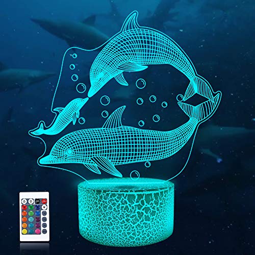 CooPark 3D Delfin Illusion lampe, Ozean LED Optisches Hologramm Nachtlicht 16 Farben ändern sich mit Fernbedienung, Kinder zimmer Dekor Kreative Geschenke für Weihnachten Geburtstag Jungen Mädchen von CooPark