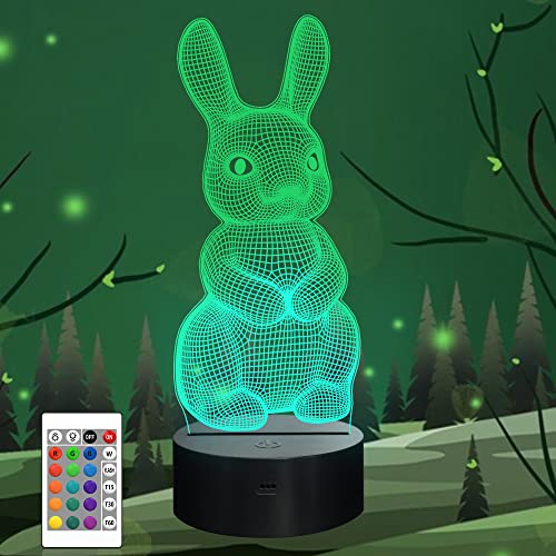 CooPark 3D Kaninchen Illusion Lampe, LED Optisches Hologramm Nachtlicht 16 Farben ändern sich mit Fernbedienung, Kinderzimmer Home Decor Kreative Geschenke für Weihnachten Geburtstag Kinder Jungen von CooPark