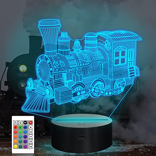 CooPark 3D Zug Illusion Lampe, Lokomotive LED Optisches Hologramm Nachtlicht 16 Farben ändern sich mit Fernbedienung, Kinderzimmer Dekor Kreative Geschenke für Weihnachten Geburtstag Jungen von CooPark