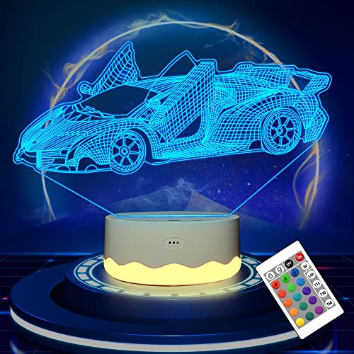 CooPark Auto Geschenk Lampe, Fahrzeug Illusion 3D Nachtlicht mit 16 Farbwechseln und Fernbedienung, Raumdekoration, Geburtstagsidee für Jungen und Kinder von CooPark